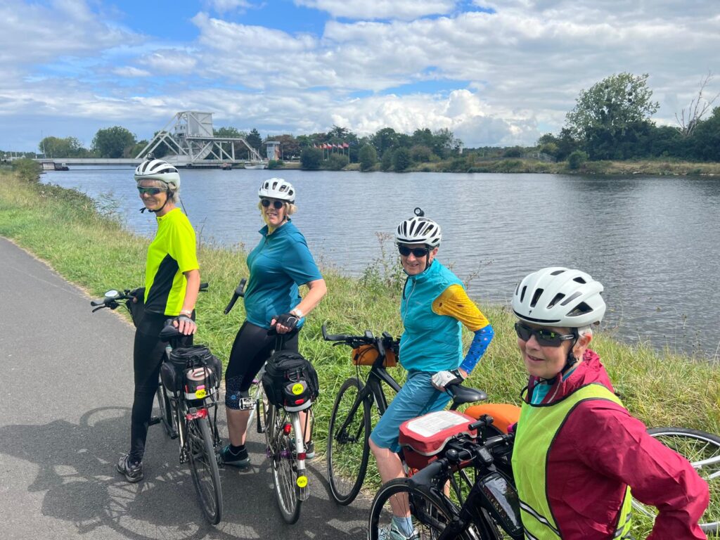 Cycling at the Pegasus Bridge in Normandy France