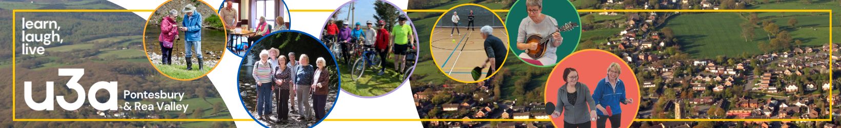 Pontesbury u3a Welcome Header showing a range of activities